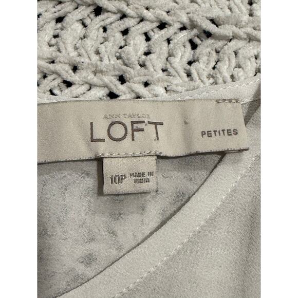 Ann Taylor Loft Pleated Dress Sleeveless Lined Womens 10 Petite Off White Blue - Picture 3 of 10